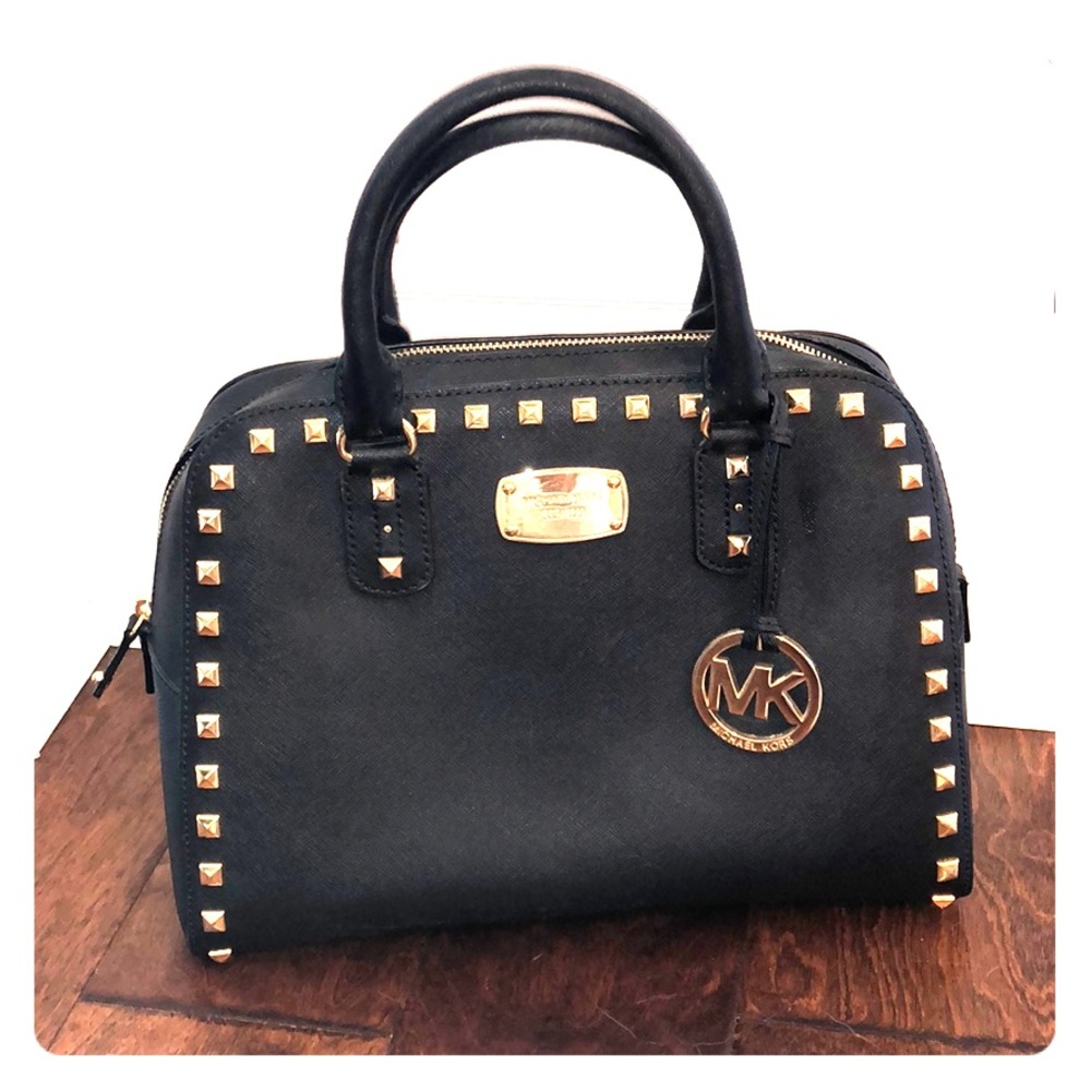 Michael Kors Black purse w/ gold studs and accents